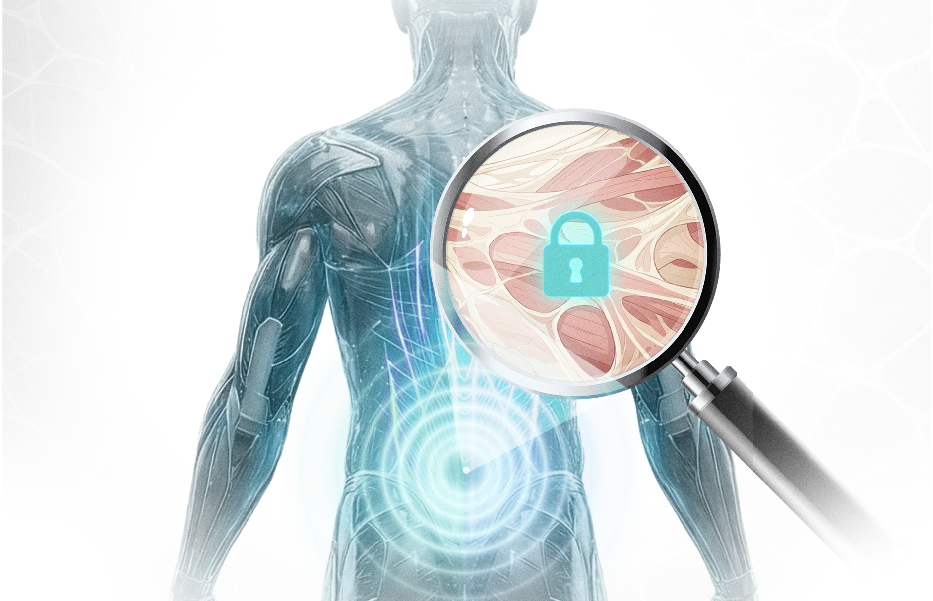 Anatomy visual showing the hidden myofascial system behind lower back pain