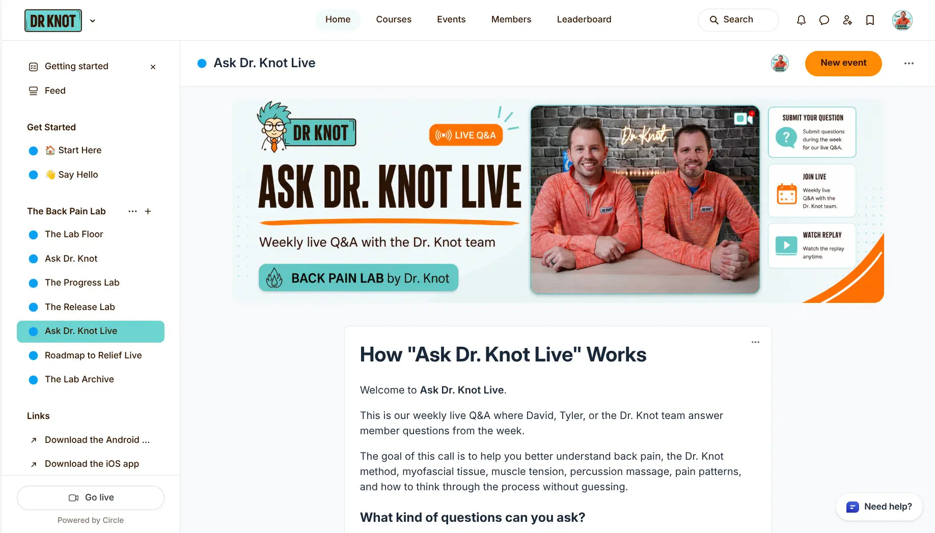 Ask Dr. Knot Live community preview