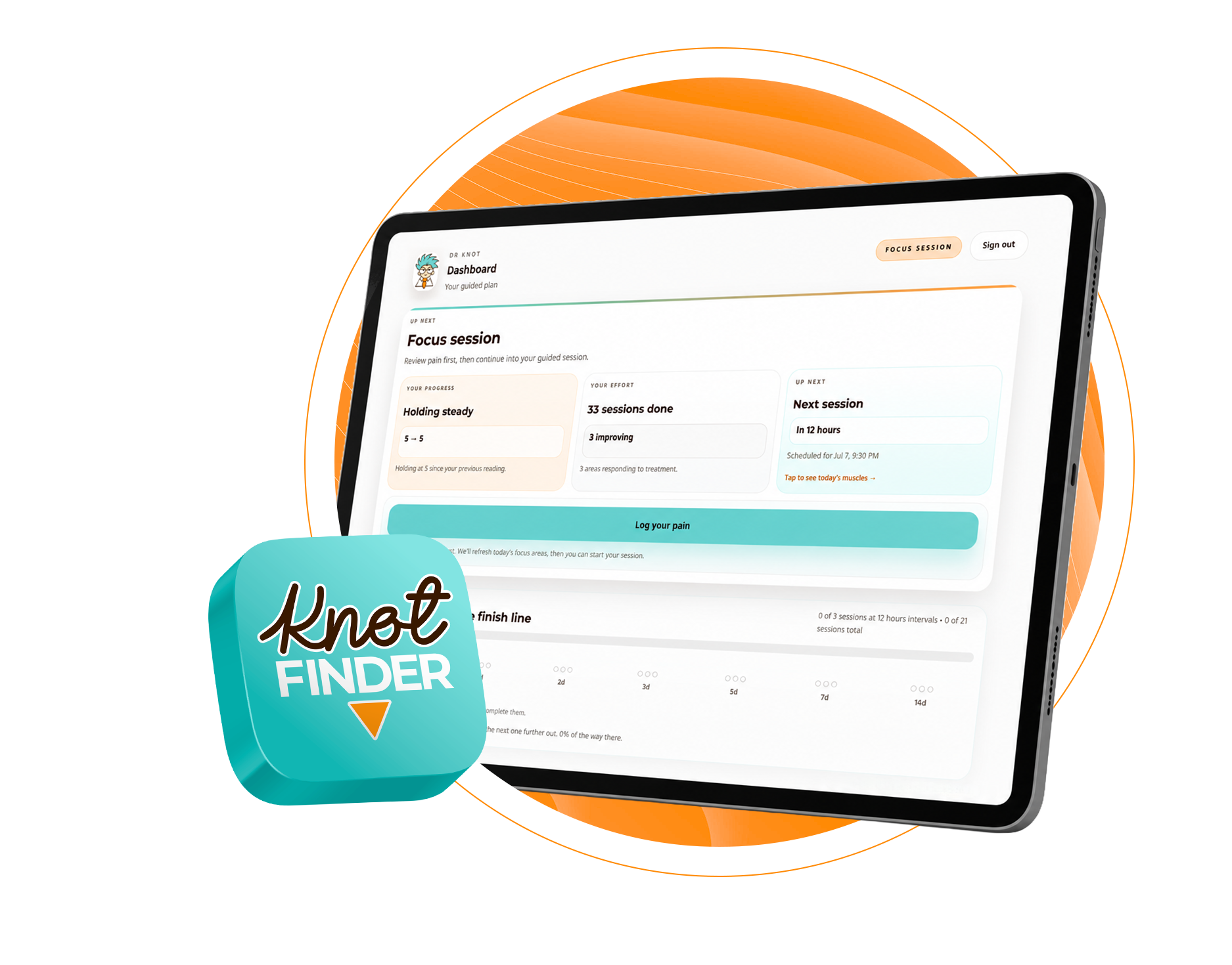 KnotFinder App dashboard on a tablet