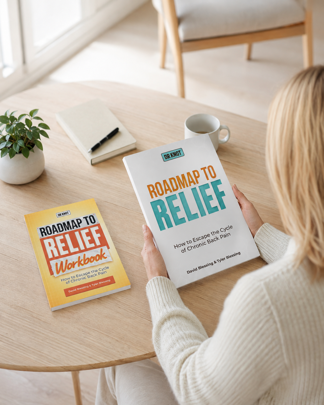 Roadmap to Relief book and workbook in use
