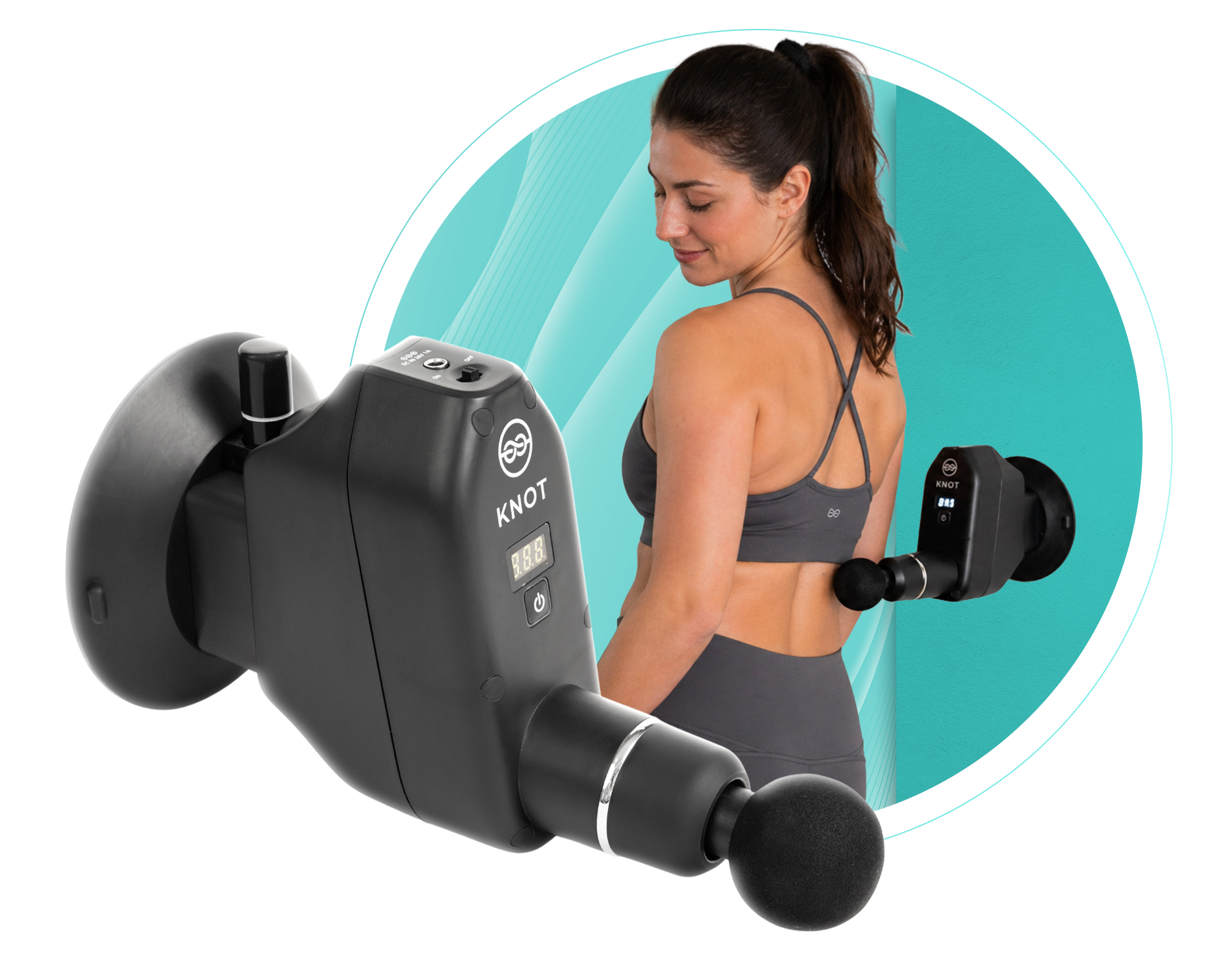 Dr. Knot wall-mounted massage gun being used for the lower back