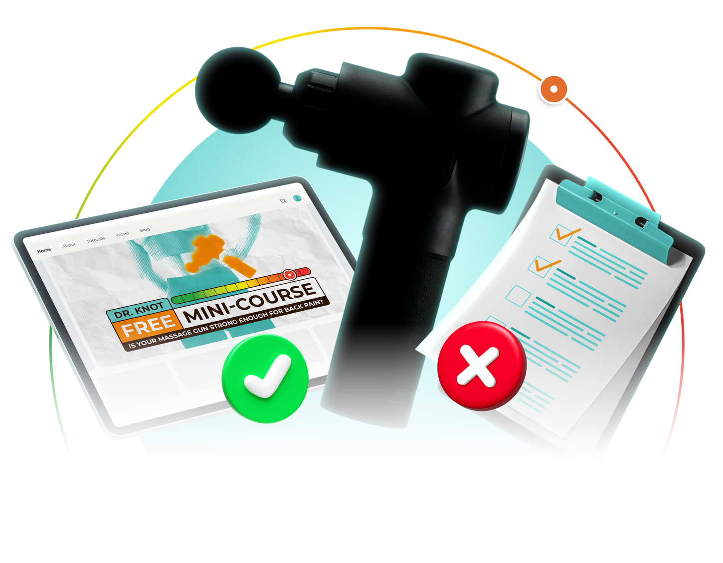 Massage gun mini course pass/fail test preview with device checklist